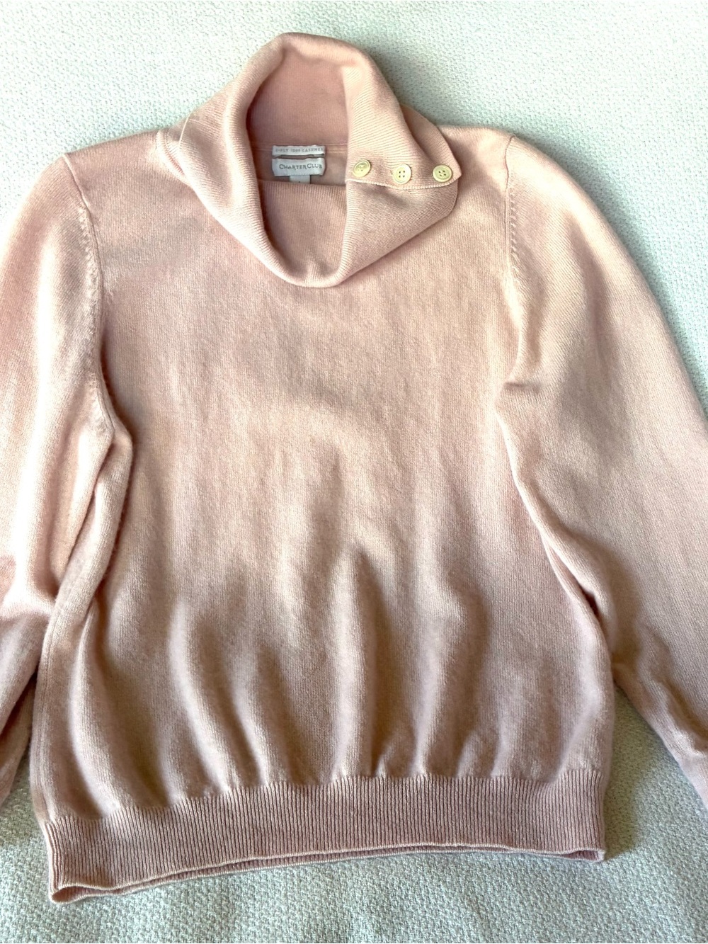 Charter Club Light Pink Button-Shoulder Turtleneck Sweater